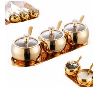 4 pezzi/1 set contenitori per condimenti zuccheriera in acciaio inox con coperchio e cucchiaio barattoli per condimenti dorati con vassoio scatole per spezie da cucina contenitore per zucchero per