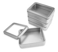 4 Pezzi 12.5×9×3.5 cm Scatoline di Latta Piccole, Coperchio Trasparente Scatolina Metallo, Senza Cerniere Scatola Latta con Coperchio Piccola, Contenitore Metallo per Monete, Caramelle, Chiavi