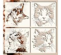 4 pezzi (15x15 cm) Stencil per volti di gatto con espressioni multiple - Modelli di arte di gatto carini e vivaci, adatti per artigianato, decorazione per feste, decorazione per la casa, abbigliamento