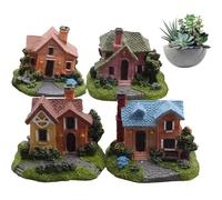 4 pezzi 2, 4x2x2 pollici casetta da giardino in miniatura in miniatura, resina resistente agli agenti atmosferici piccolo ornamento paesaggistico fai da te stili per micro paesaggi bonsai