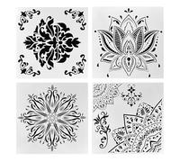 4 Pezzi 30 x 30 cm Stencil Pittura con mandala Riutilizzabili,Stencil in plastica, Mandala Templates, Stencil Pittura,Mandal Modelli in Plastica,per pavimenti, piastrelle