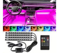 4 pezzi 48/72 Luci per interni auto smart RGB con telecomando e controllo - Impermeabile, modalità DIY e musica - Adatto per decorazione auto, campeggio e viaggio - Per una varietà di modelli di stris