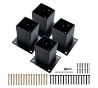 4 pezzi 4x4 Base di ancoraggio for pali in acciaio spesso 2 mm, verniciata a polvere nera con viti, design universale, supporti for terrazze, ringhiere for portici, tavoli Per Pilastri