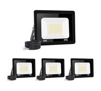 4 pezzi: 50 W, proiettore LED per esterni, 5000 lm, IP66, impermeabile, faretto LED per esterni, super luminoso, illuminazione esterna, bianco caldo (3000 k), sicurezza spot led per stadi, fabbriche,