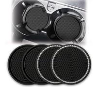 4 Pezzi 7 cm Diametro PVC Spessore Coaster Sottobicchieri da Auto Antiscivolo in Silicone Portabicchieri per Auto Sottobicchiere con Strass (Nero)