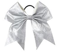 4 pezzi 7 pollici paillettes cheerleading fiocco for capelli glitter solido fiocchi elastici for coda di cavallo fermaglio for for ragazze e donne Per Cheerleaders(Silver)