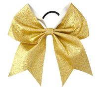 4 pezzi 7 pollici paillettes cheerleading fiocco for capelli glitter solido fiocchi elastici for coda di cavallo fermaglio for for ragazze e donne Per Cheerleaders(Golden)