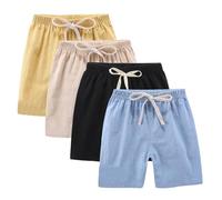 4 Pezzi Abbigliamento per Bambino Sportivi Pantaloncini in Lino e Cotone Pantaloni Corti con Coulisse Leggings Estivi Elastico in Vita Pantaloncini Leggeri Traspiranti Pants Casual Pantalone