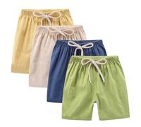4 Pezzi Abbigliamento per Bambino Sportivi Pantaloncini in Lino e Cotone Pantaloni Corti con Coulisse Leggings Estivi Elastico in Vita Pantaloncini Leggeri Traspiranti Pants Casual Pantalone