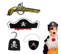 4 Pezzi Accessori Pirata per Bambini, Benda sull'Occhio da Pirata, Halloween Carnevale Feste Pirata Cosplay per Adulti Bambini,Cosplay Accessori per costumi da pirata Pistola Toppa per occhi gancio