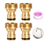 4 Pezzi Adattatore per Rubinetto con Nastro Sigillante PTFE Set, Connettori Universali per Rubinetto in Ottone, Universale Adattatore per Tubo per Cucina, Bagno, Giardino (Oro)