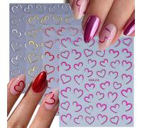 4 pezzi Adesivi per unghie a forma di mezza cuore, in cromato metallico, nei colori rosso, rosa acceso, argento e oro, design a cuore, autoadesivi, decorazioni per unghie eleganti, accessori fai-da-te