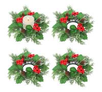4 Pezzi Anelli di Candele di Natale 25cm Centrotavola Natalizio Candela Portacandele Natale Artificiale di Bacche Rosse Anello con Aghi di Pino Foglie Verdi per Centro Tavola Natalizio