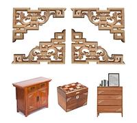 4 pezzi Applique Legno Intarsio Porta Angolo Decalcomania Decorazione angoli intagliato stile vintage Decalcomania Angolare Intarsio Intagliato Applique non verniciata applique per mobili pareti