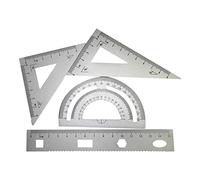 4 pezzi argento matematica geometria strumento lega di alluminio triangolo righello quadrato set, forniture per studenti disegno set compreso goniometro