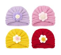 4 Pezzi Baby Turbante Berretto Neonato Morbido Cappello Cotone Annodato Elastico Islamico Infant Beanie Nodo Fascia per Neonate Ragazze