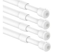 4 Pezzi Bacchette per tende a vetro senza forare, bastone tenda a pressione estendibile asta per tende con molla a pressione bastoni per tende a pressione, diametro 10mm, 45-60cm(Bianco)