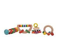 4 Pezzi Bambino Sicuro Sonagli in Legno Maniglia Bambino Strumento Musicale Precoce Giocattoli Educativi Puzzle Neonato Confezione Regalo per lo Sviluppo della Mano