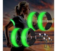4 Pezzi Bande Catarifrangenti, LED Braccialetto Ricaricabile USB con 3 modalità di Illuminazione, Fascia per Braccio di Sicurezza Alta visibilità, per Running, Bici, Corsa Notturna, Correre(Verde)