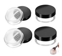 4 Pezzi Barattoli Cosmetici Trasparenti, 10g e 20g, con Tappo Nero e Setaccio Rimovibile, Vasetti in Plastica per Crema, Balsamo Labbra e Polvere, Portatili per Viaggio