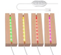 4 pezzi base a LED, base luminosa a LED, base di display per luci a LED, rettangolare in legno, supporto per luce in legno, base illuminata, USB, per blocchi di vetro, cristalli (colorati)