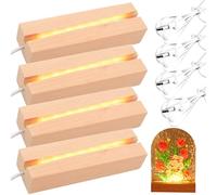 4 pezzi base a LED in legno, base in legno a LED, base luminosa a LED, con colori caldi, base in legno USB, base rettangolare illuminata in legno, per blocchi di vetro, cristalli in resina, ornamento