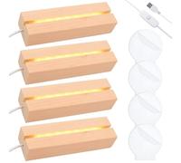 4 pezzi base LED, base in legno, base luminosa a LED, base luminosa con pannello luminoso e interruttore USB, colori caldi, 15 cm di lunghezza, display a LED, base per blocco di vetro, cristalli e