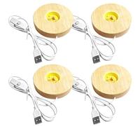 4 pezzi base luminosa a LED in legno, base luminosa USB per vetro acrilico, colore caldo, base in legno, supporto rotondo - Base per display per cristalli, vetro acrilico gioielli in resina (luce