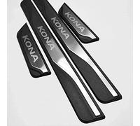 4 Pezzi Battitacco Auto per Hyu-ndai Kona 2017-2021, Inossidabile Antiscivolo AntiGraffio Soglia della Porta calciere Protezioni del Pedale dello Car Styling Accessorio