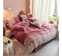 4 Pezzi Biancheria da Lusso Set in Vello di Corallo Flanella Soft King Size Copertura del piumone Addensato Foglio a Doppio Letto (Colore: Taglia c: Regina) (Centina)