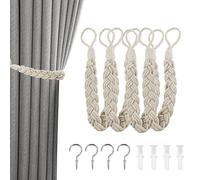 4 Pezzi Bianco Ferma Tende, Lino Fermatenda Corda Canapa, Fermatende e Raccogli Tenda, Ferma Tenda con Tubi di Espansione e Golfari, Treccia Corda per Camera da Letto Soggiorno Ufficio