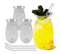 4 Pezzi Bicchieri Ananas 480 ML, Trasparenti Da Cocktail Con Rilievo Di Ananas, Bicchiere Da Cocktail Creativo Ananas, Con Paglia, Resistente Al Calore, per Il Campeggio In Famiglia, Bar, Feste Estive