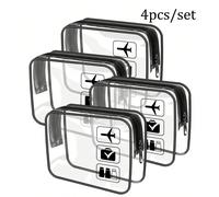 4 pezzi Borse da toilette di moda e semplici nere, adatte sia per uomo che per donna, borsette impermeabili e trasparenti in formato quarto per il viaggio, utilizzabili anche per il volo, accessori pe