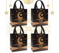4 pezzi Borse regalo per Eid Mubarak, borse shopping in non tessuto con motivo a stelle e lune dorate nere per feste di Eid Al-Fitr, forniture per imballaggio regalo di Ramadan, decorazioni per la cas