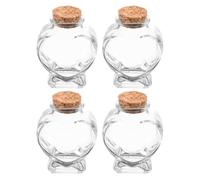 4 Pezzi Bottiglia dei Desideri a Cuore con Tappo di Sughero 50ml | Trasparente, Legno e Vetro, per Messaggi Personalizzati, Ricordi Esposti, Decorazioni Nozze ed Eventi