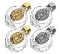 4 Pezzi Bottiglia di Vetro Benedetta Mini, Cristallo, Portatile | Tappo Rosa e Motivo Delicato, per Acqua Santa e Oli Essenziali, Viaggio e Pellegrinaggio