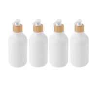 4 Pezzi Bottiglia Dispenser Shampoo 300ml in PET Bianco Raffinato | Ricaricabile, Uso Facile e Portatile, per Shampoo e Detergente Viso, Stile Semplice, Legno