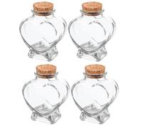 4 Pezzi Bottiglia in Vetro a Cuore da 50ml con Tappo in Sughero | Trasparente e Chiara, per Messaggi e Carta dei Desideri, Decorazione Tavola per Feste e Confezioni Regalo