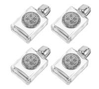 4 Pezzi Bottiglia in Vetro per Acqua Santa 15ml, Argento | Decorazione per Battesimo, Contenitore Cristiano Raffinato, Vetro e Lega, Finitura Chiara Dettaglio Inciso