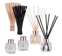 4 Pezzi Bottiglie di Diffusore Vuote con Bastoncini per Diffusori (50 Pezzi Neri & 50 Pezzi Bianchi), Bottiglie per Bastoncini Profumati a Design di Diamante con Bastoncini per Profumo di Aroma