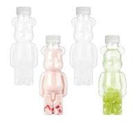 4 Pezzi Bottiglie per Succhi di Frutta 250ml Forma di Orso con Tappo a Vite | Struttura leggera antiurto, utilizzabile più volte, ideali per casa, negozi di bevande e decorazioni di compleanno
