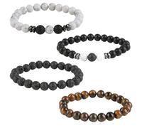 4 Pezzi Bracciale Occhio di Tigre per Uomo, Bracciale Pietra Naturale 8MM, Lavica Bracciale in Pietra Naturale Regolabile Stretch, Stone Natural Healing Bracciali Set, Yoga Gioielli Uomo Donna