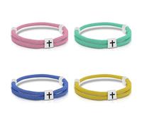 4 Pezzi Braccialetti con Croce Intrecciata Set di Braccialetti in Corda Regolabili con Croce Bracciale da Spiaggia e Surf Fatto a Mano con Corda Gioielli da Polso Religiosi Alla Moda Regali (A)