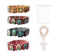 4 Pezzi Braccialetti di Gesù E Braccialetto A Croce da 1 Pezzi con Borsa A Rete da 1 Pezzi, Braccialetto di Legno, Braccialetto di Design Creativo, Braccialetto Regalo.