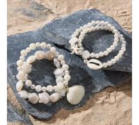 4 pezzi braccialetto estivo alla moda con decorazioni di perle finte, stelle marine e conchiglie Tagli UnicaABS