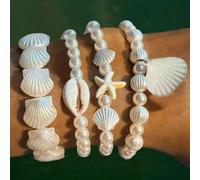 4 pezzi braccialetto estivo alla moda con decorazioni di perle finte, stelle marine e conchiglie Tagli UnicaABS
