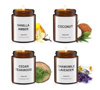 4 Pezzi Candela da massaggio - Set Regalo con 4 Candele da 128g per Massaggi, Aromaterapia e Relax - Olio Idratante, Fragranze Delicate (Vaniglia Ambra + Cocco + Cedro Teak + Camomilla Lavanda)