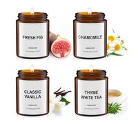 4 Pezzi Candela da massaggio - Set Regalo con 4 Candele da 128g per Massaggi, Aromaterapia e Relax - Olio Idratante, Fragranze Delicate (Fico fresco + Camomilla + Vaniglia classica + Timo Tè bianco)