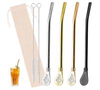 4 Pezzi Cannucce Acciaio, Bombilla Mate, Bubble Tea, Cocktail, Riutilizzabile Con Spazzola, Colorate per Yerba Mate, Zucca, Tè, Caffè