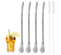 4 Pezzi Cannucce di Paglia da tè Staccabili,Cannucce in Acciaio Inox con Cucchiaio Filtrante,con 2 spazzole per la pulizia,per tè, caffè, succhi di frutta, frappè, cocktail, tè al limone